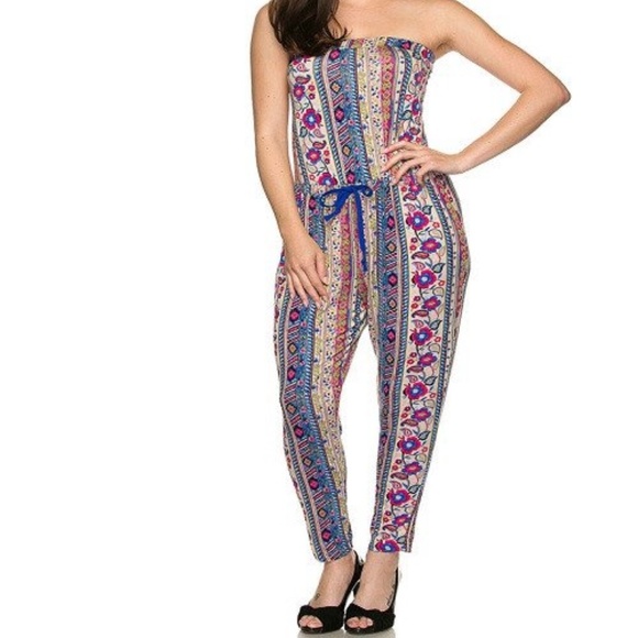 Ambiance Pants & Jumpsuits Multicolor Printed Tie Waist Tube